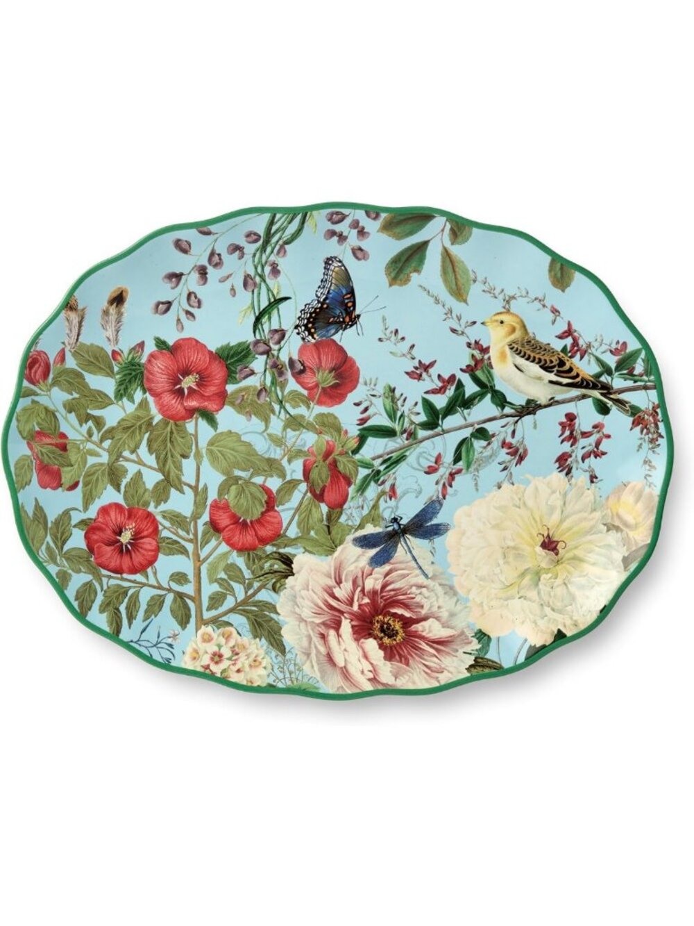 Large Floral Ceramic Platter – 14" x 10" Decorative Serving Dish for Appetizers